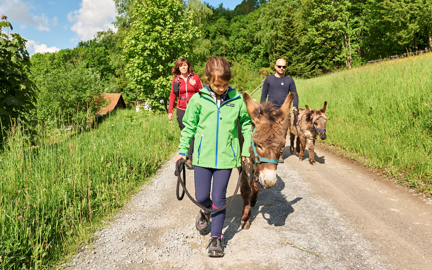 Familie und Kinder auf Tiererlebniswanderweg Bayerischer Wald